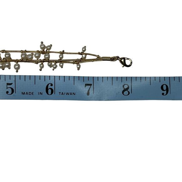 ANNE KLEIN Pearl Beaded Multi Strand Gold Tone Bracelet Elegant Layered Design - Picture 8 of 9